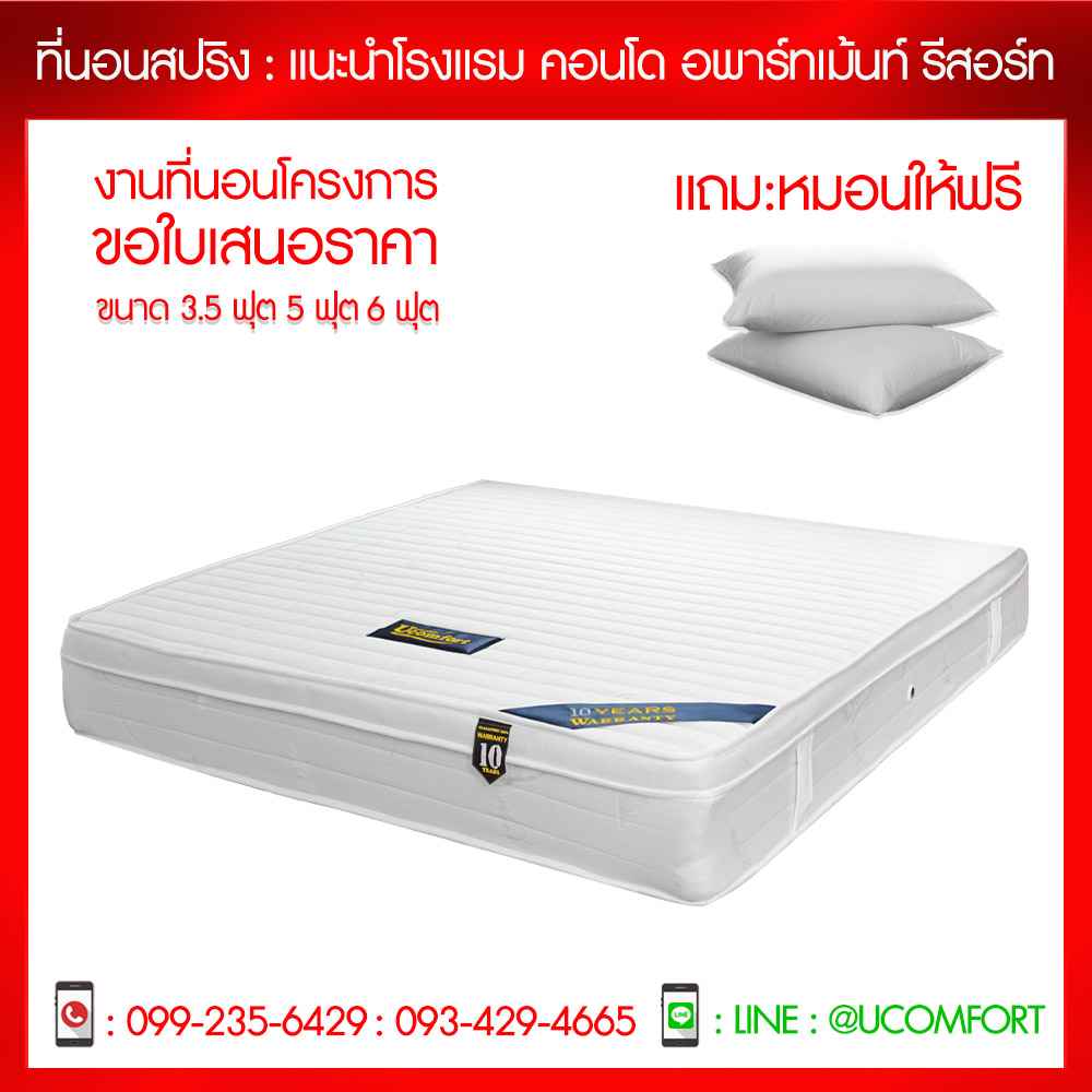 ที่นอนสปริงซุปเปอร์ รุ่น Double Spring หุ้มผ้านุ่มขนนก สีขาว ความหนา 10 นิ้ว รับประกันโครงสร้างถึง 10 ปี